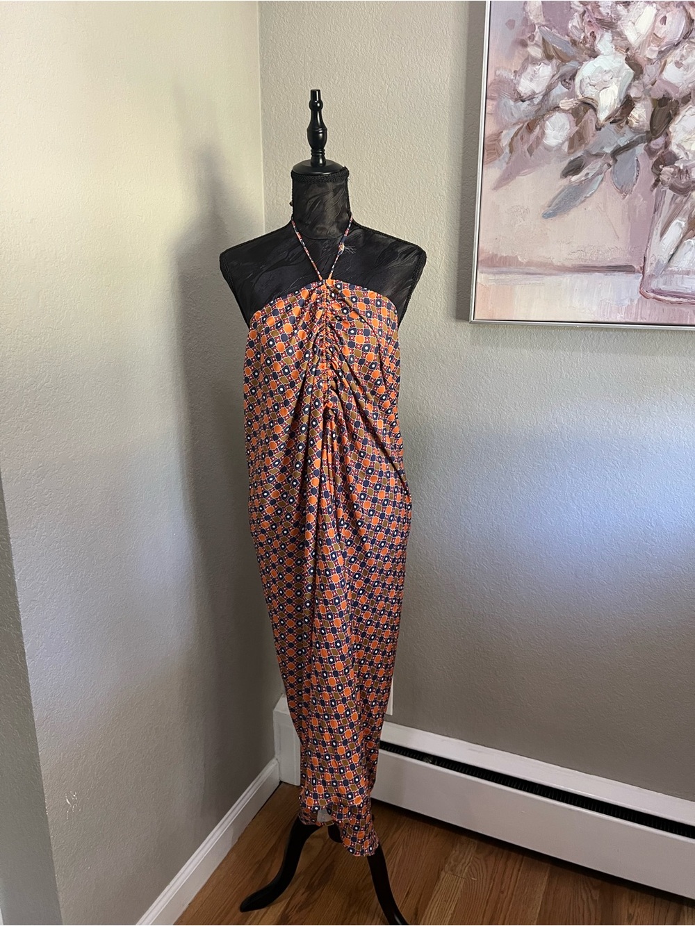 RESA Orange Blue Geometric Halter Maxi Dress Sz XL NWT